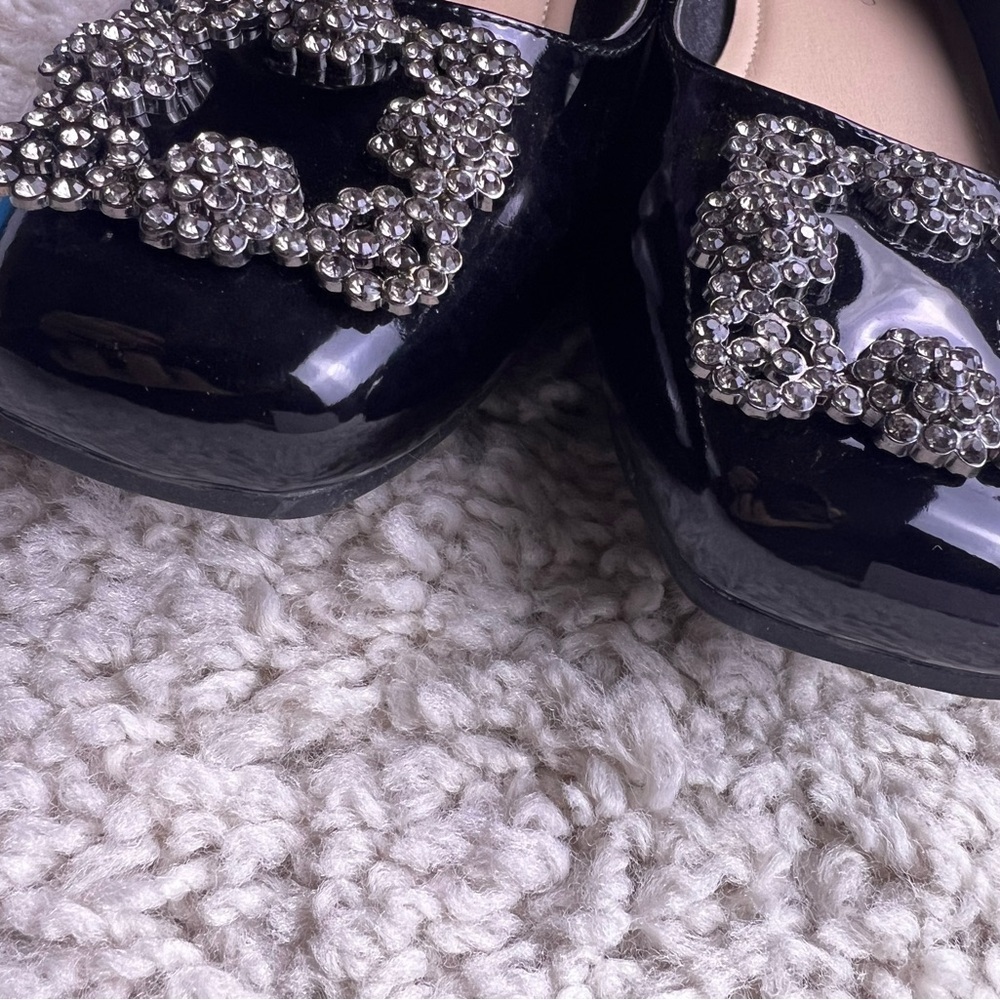 WOMENS PIERRE DUMAS BLACK PATENT BALLET FLATS WITH RHINESTONES SIZE 7 EUC - Picture 3 of 15